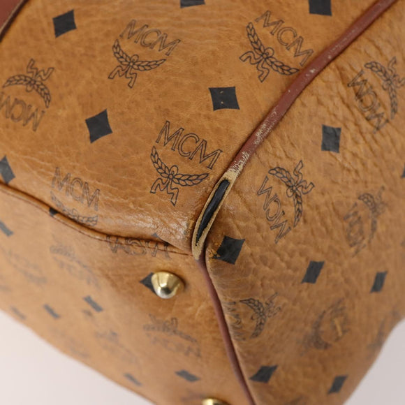 MCM Vicetos Logogram Boston Bag PVC Leather Brown Gold Auth mr2119