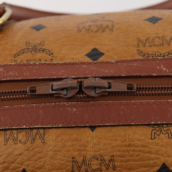 MCM Vicetos Logogram Boston Bag PVC Leather Brown Gold Auth mr2119