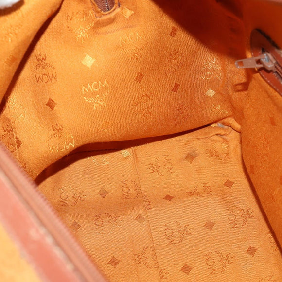 MCM Vicetos Logogram Boston Bag PVC Leather Brown Gold Auth mr2119