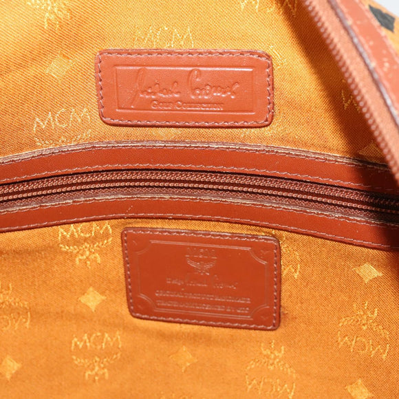 MCM Vicetos Logogram Boston Bag PVC Leather Brown Gold Auth mr2119