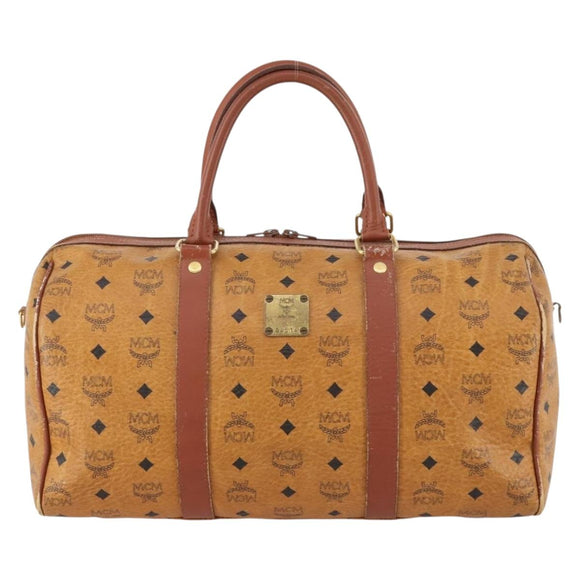 MCM Vicetos Logogram Boston Bag PVC Leather Brown Gold Auth mr2119