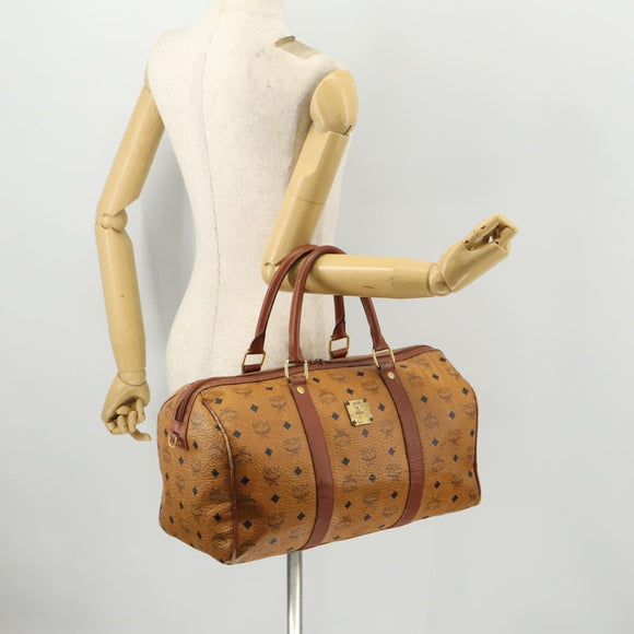 MCM Vicetos Logogram Boston Bag PVC Leather Brown Gold Auth mr2119
