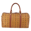 MCM Vicetos Logogram Boston Bag PVC Leather Brown Gold Auth mr2119-2