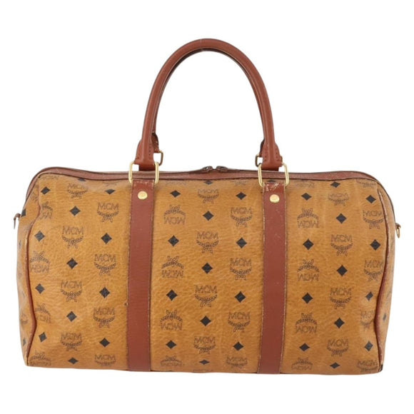 MCM Vicetos Logogram Boston Bag PVC Leather Brown Gold Auth mr2119