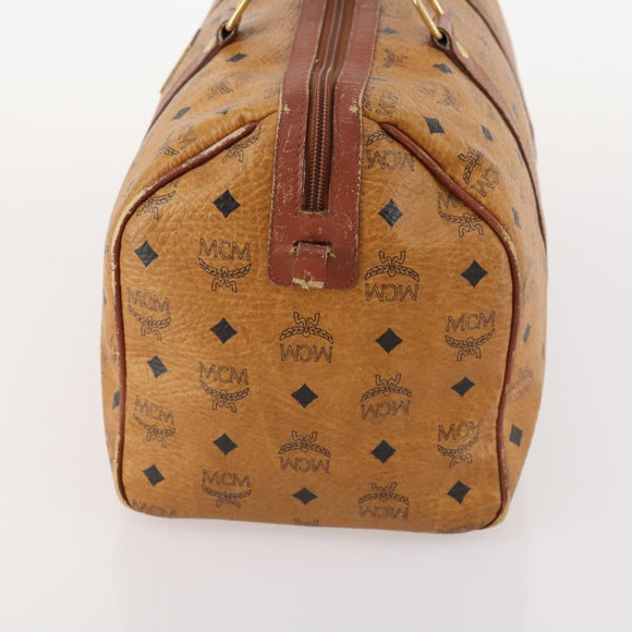MCM Vicetos Logogram Boston Bag PVC Leather Brown Gold Auth mr2119
