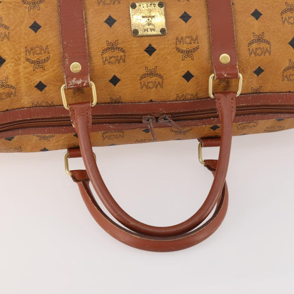 MCM Vicetos Logogram Boston Bag PVC Leather Brown Gold Auth mr2119