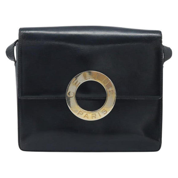CELINE Shoulder Bag Leather Black Gold Auth mr2124A