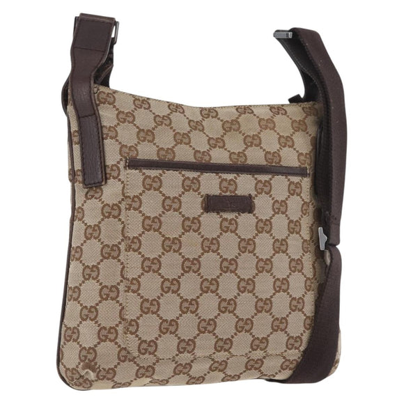 GUCCI GG Canvas Shoulder Bag Beige Silver 122793 Auth mr2126