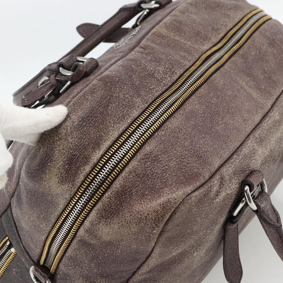 PRADA Hand Bag Leather Purple Silver Auth mr2128