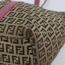 FENDI Zucchino Canvas Tote Bag Bruin Goud Auth mr2135-9