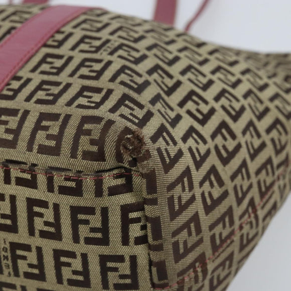 FENDI Zucchino Canvas Tote Bag Bruin Goud Auth mr2135