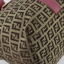 FENDI Zucchino Canvas Tote Bag Bruin Goud Auth mr2135-14
