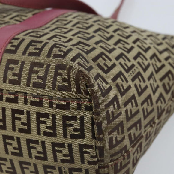 FENDI Zucchino Canvas Tote Bag Bruin Goud Auth mr2135