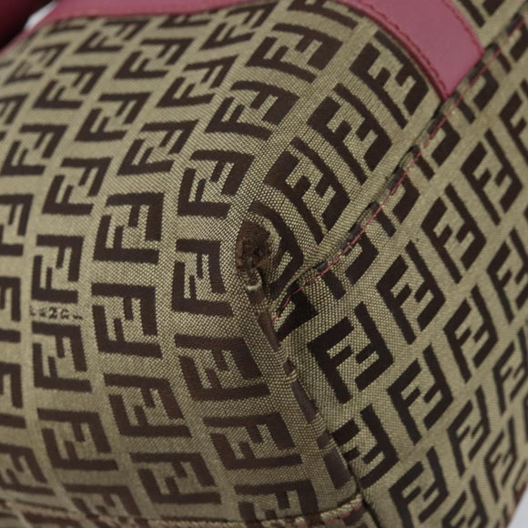 FENDI Zucchino Canvas Tote Bag Bruin Goud Auth mr2135