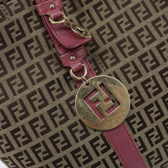 FENDI Zucchino Canvas Tote Bag Bruin Goud Auth mr2135