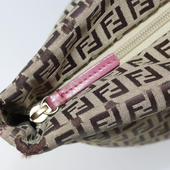 FENDI Zucchino Canvas Tote Bag Bruin Goud Auth mr2135