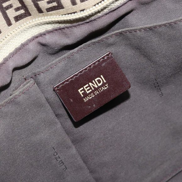 FENDI Zucchino Canvas Tote Bag Bruin Goud Auth mr2135