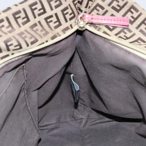 FENDI Zucchino Canvas Tote Bag Bruin Goud Auth mr2135