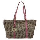 FENDI Zucchino Canvas Tote Bag Bruin Goud Auth mr2135-13