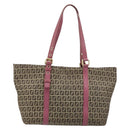 FENDI Zucchino Canvas Tote Bag Bruin Goud Auth mr2135-2