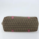 FENDI Zucchino Canvas Tote Bag Bruin Goud Auth mr2135-5
