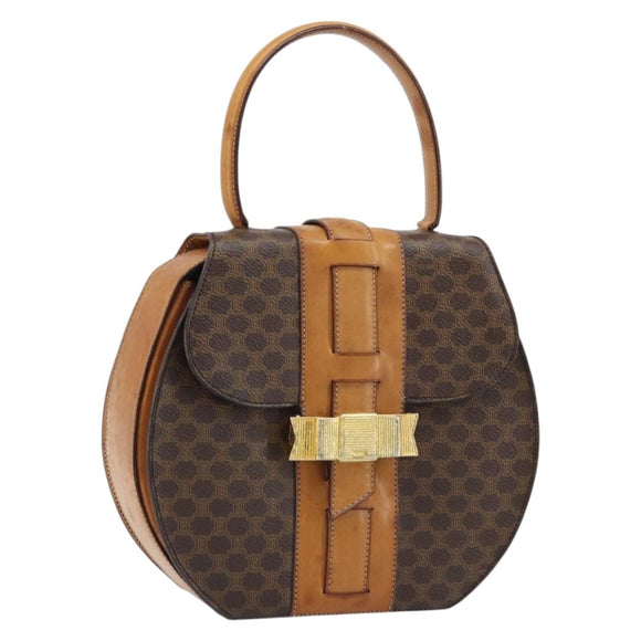CELINE Macadam Canvas Handtas PVC Leer Bruin Goud Auth mr2139A