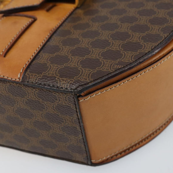 CELINE Macadam Canvas Handtas PVC Leer Bruin Goud Auth mr2139A