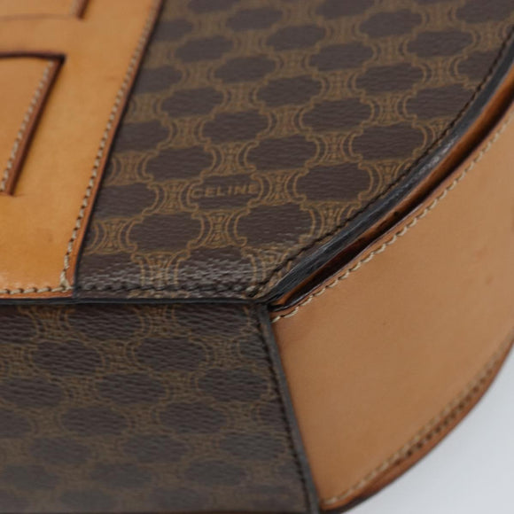 CELINE Macadam Canvas Handtas PVC Leer Bruin Goud Auth mr2139A