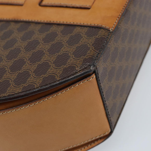 CELINE Macadam Canvas Handtas PVC Leer Bruin Goud Auth mr2139A