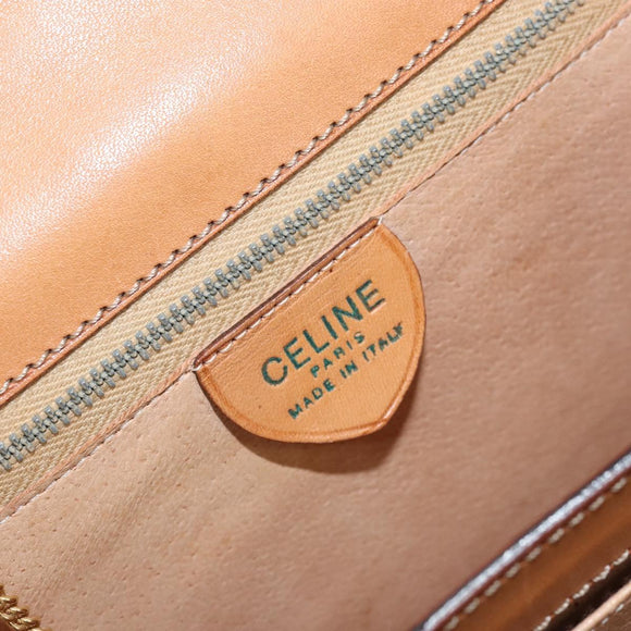 CELINE Macadam Canvas Handtas PVC Leer Bruin Goud Auth mr2139A