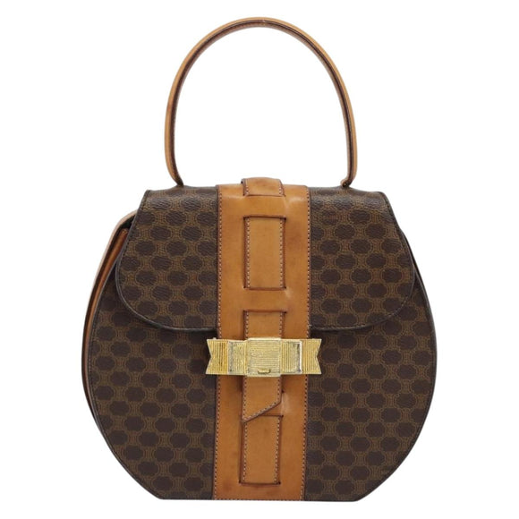 CELINE Macadam Canvas Handtas PVC Leer Bruin Goud Auth mr2139A