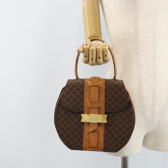 CELINE Macadam Canvas Handtas PVC Leer Bruin Goud Auth mr2139A