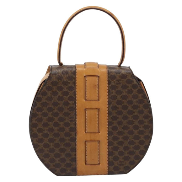 CELINE Macadam Canvas Handtas PVC Leer Bruin Goud Auth mr2139A