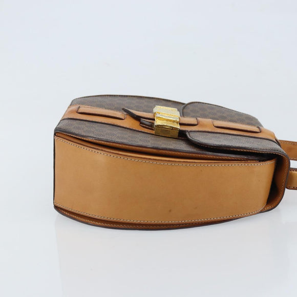 CELINE Macadam Canvas Handtas PVC Leer Bruin Goud Auth mr2139A