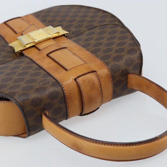 CELINE Macadam Canvas Handtas PVC Leer Bruin Goud Auth mr2139A