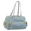 PRADA Hand Bag Nylon Light Blue Gold Auth mr2145A-1