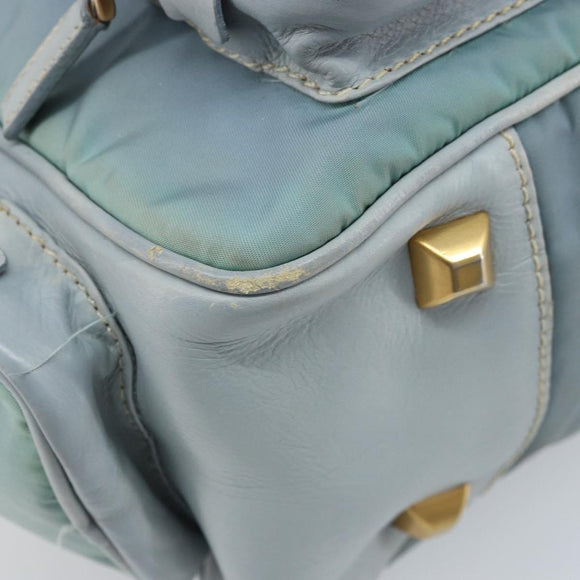 PRADA Hand Bag Nylon Light Blue Gold Auth mr2145A