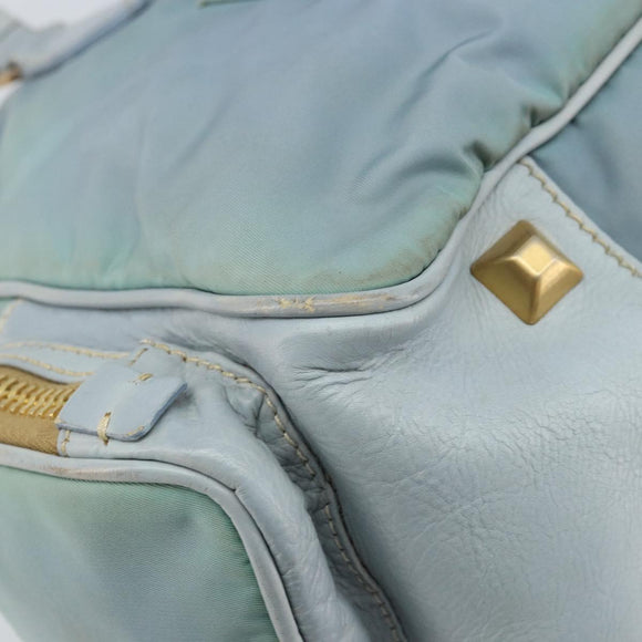 PRADA Hand Bag Nylon Light Blue Gold Auth mr2145A