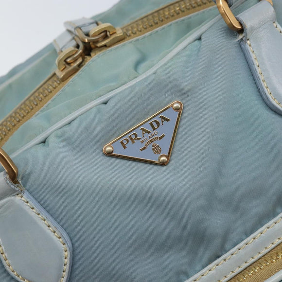 PRADA Hand Bag Nylon Light Blue Gold Auth mr2145A