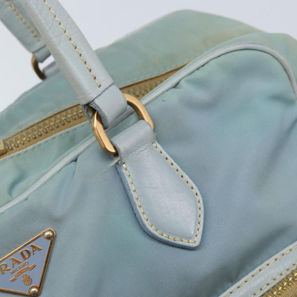 PRADA Hand Bag Nylon Light Blue Gold Auth mr2145A