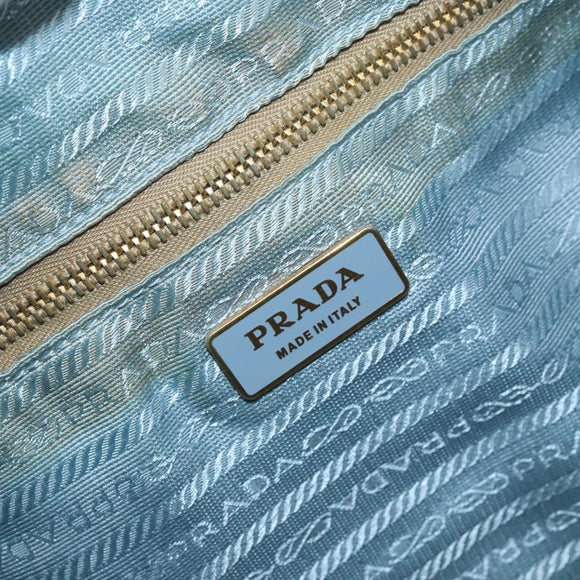 PRADA Hand Bag Nylon Light Blue Gold Auth mr2145A