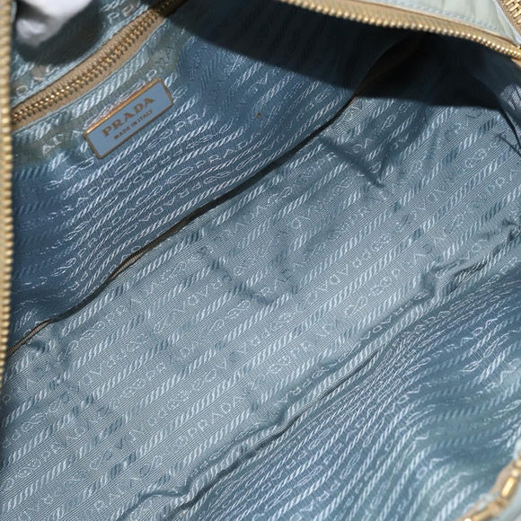 PRADA Hand Bag Nylon Light Blue Gold Auth mr2145A