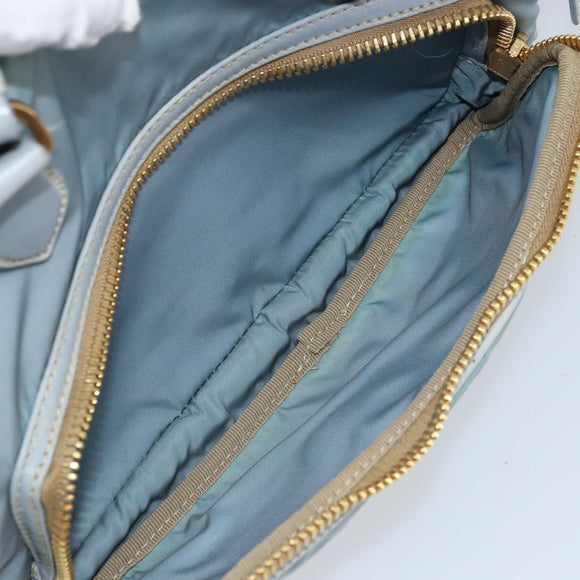 PRADA Hand Bag Nylon Light Blue Gold Auth mr2145A