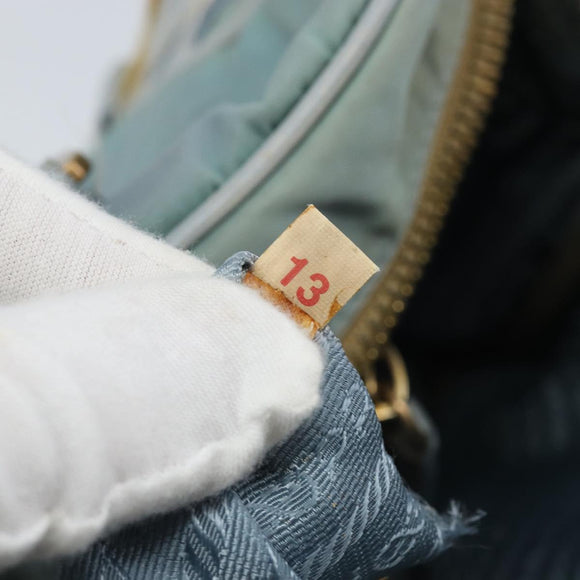 PRADA Hand Bag Nylon Light Blue Gold Auth mr2145A