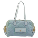 PRADA Hand Bag Nylon Light Blue Gold Auth mr2145A-2