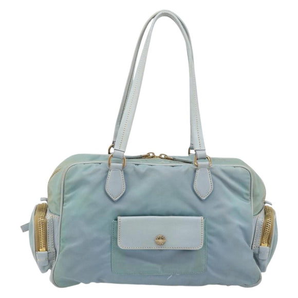 PRADA Hand Bag Nylon Light Blue Gold Auth mr2145A