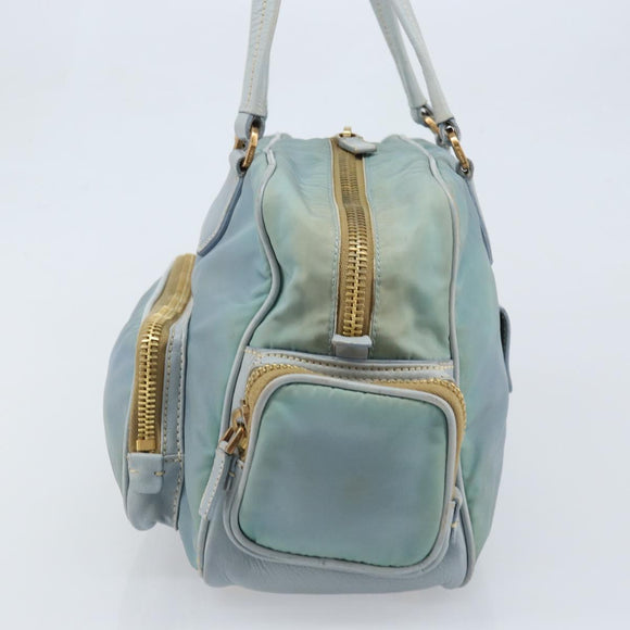 PRADA Hand Bag Nylon Light Blue Gold Auth mr2145A