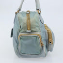 PRADA Hand Bag Nylon Light Blue Gold Auth mr2145A-4