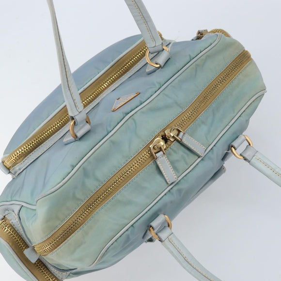 PRADA Hand Bag Nylon Light Blue Gold Auth mr2145A