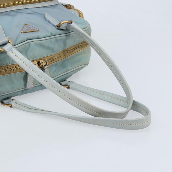 PRADA Hand Bag Nylon Light Blue Gold Auth mr2145A